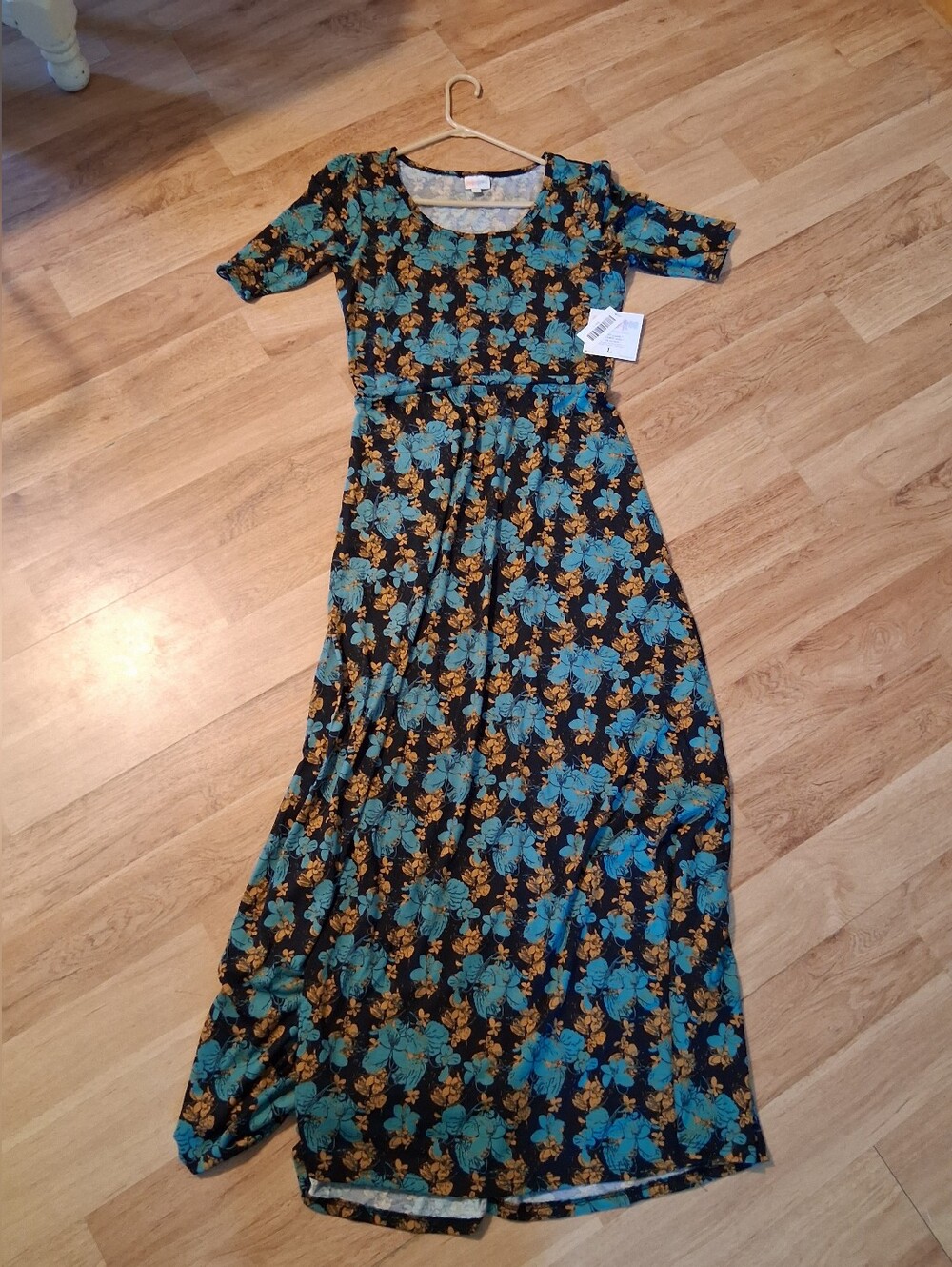 LuLaRoe Teal and Mustard Floral Maxi Dress